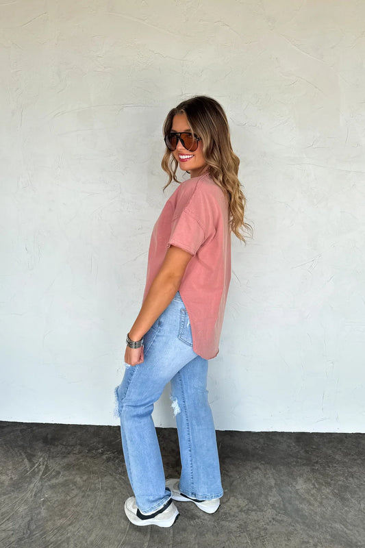 Mauve Washed Cotton Boyfriend Tee [[PRE-ORDER]]