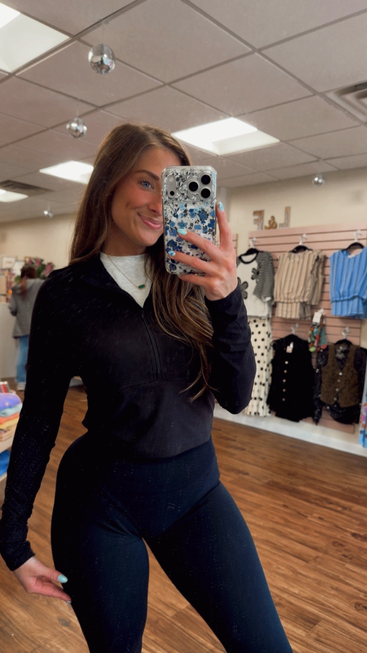 Black Cropped 1/4 Zip Long Sleeve Top