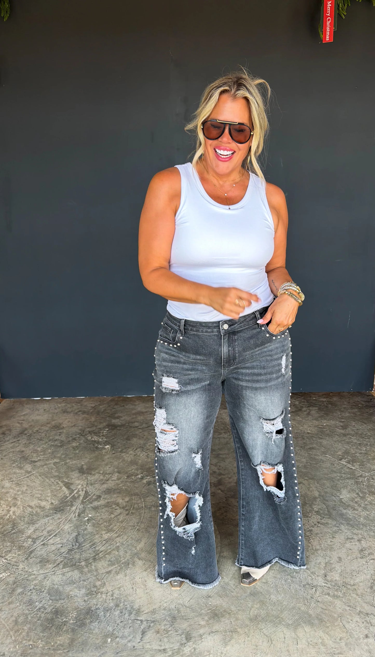 off the grid studded jeans denim black distressed