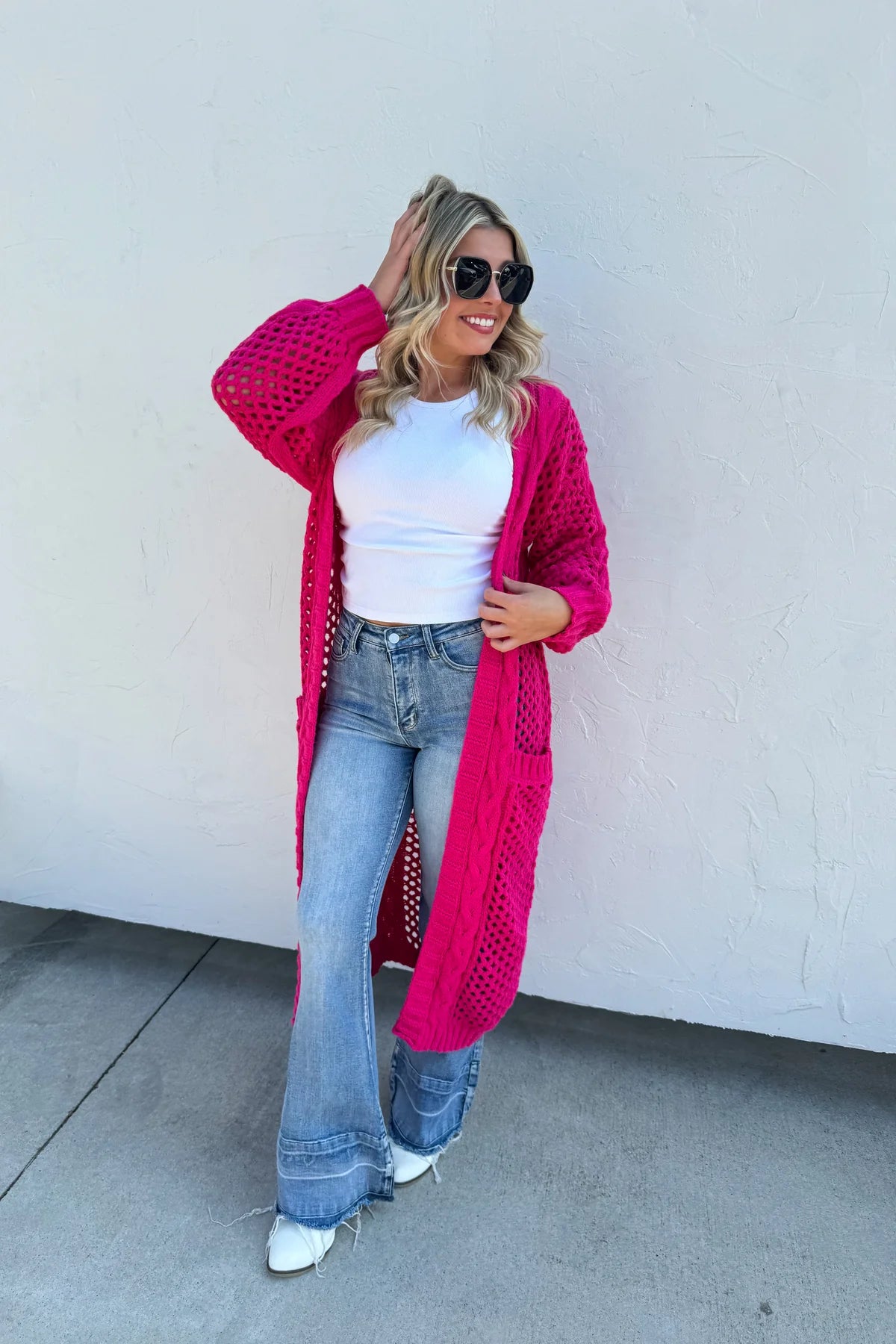 Hot Pink Chunky Knit Cardigan