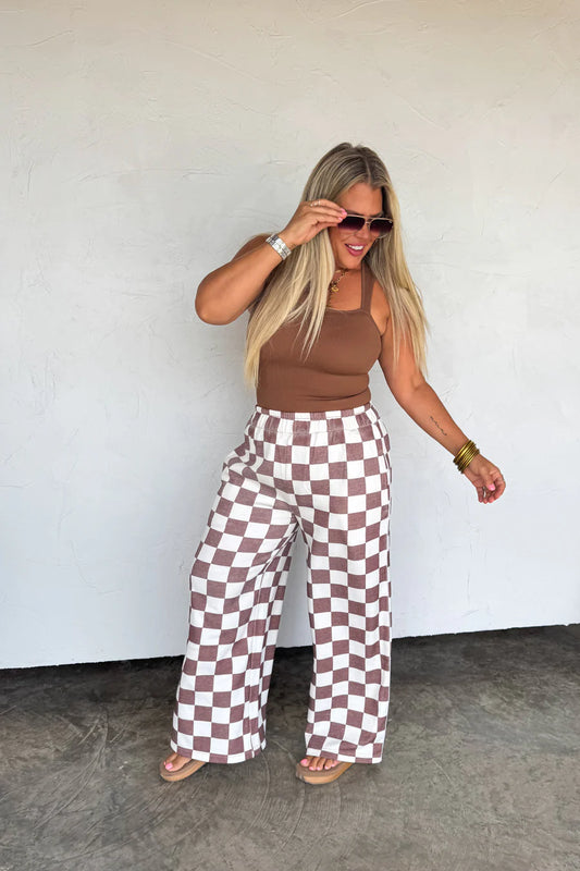 Drift Away Checker Wide Leg Jogger [[PRE-ORDER]]