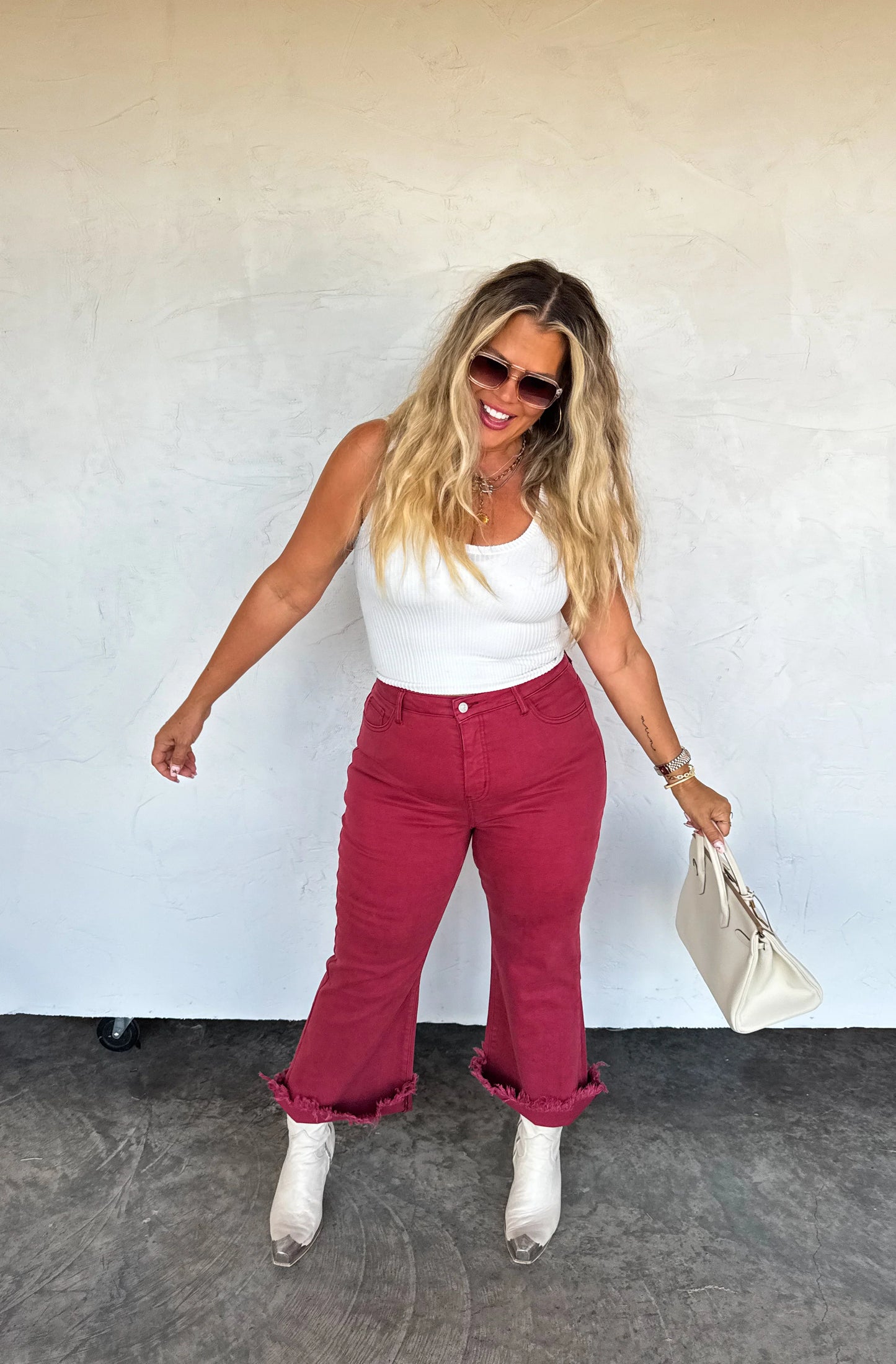 Urban Non-Distressed Crop Jean in Burgundy [[PRE-ORDER]]