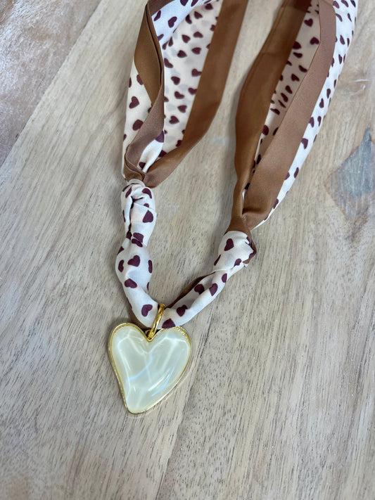 Mocha & White Heart Trendy Scarf Necklace