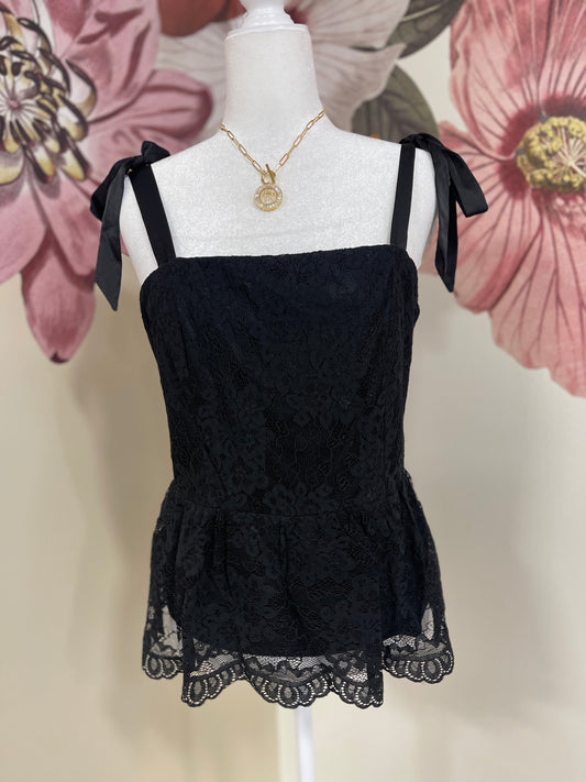 Tie Shoulder Lace Peplum Top