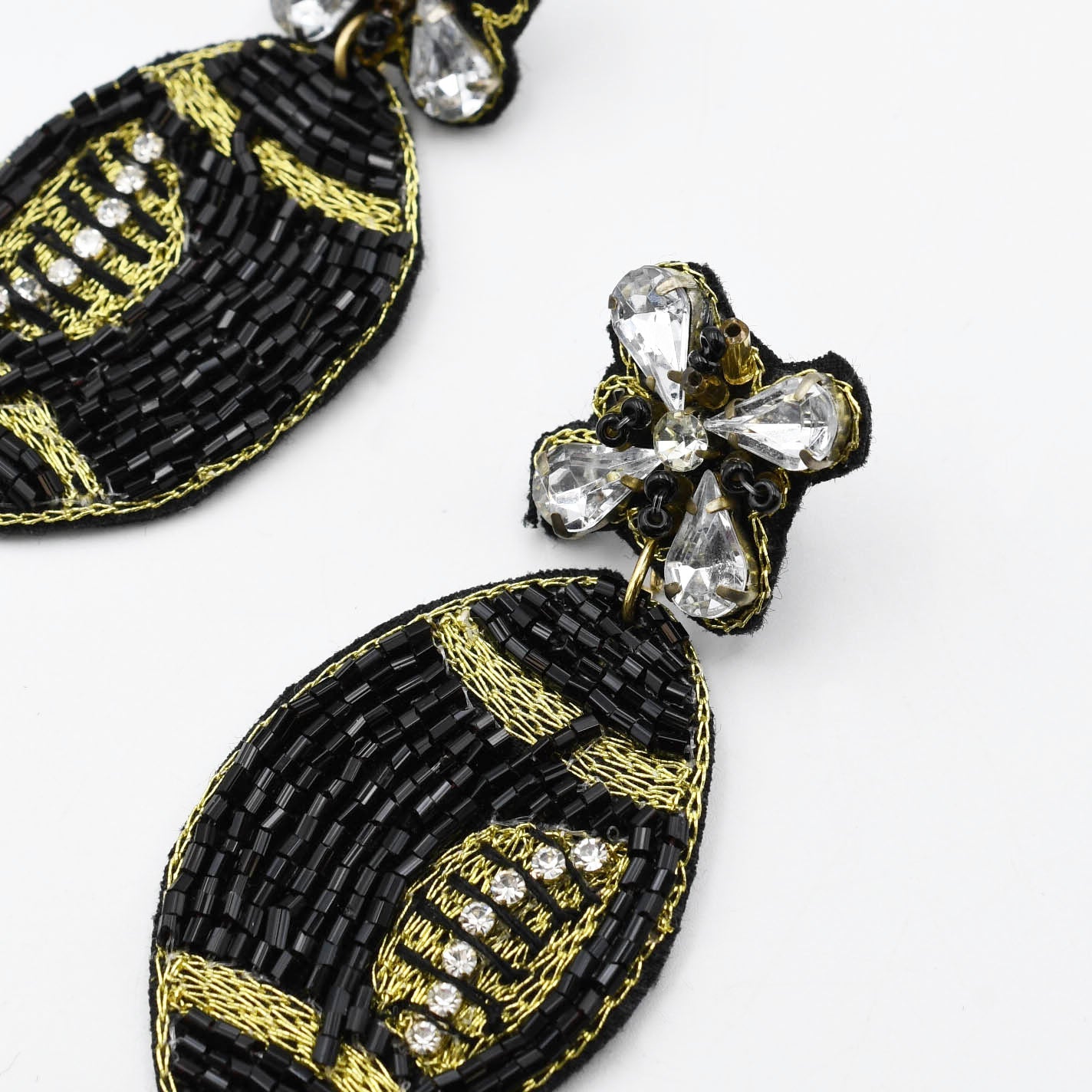 Black Football Beaded Earring