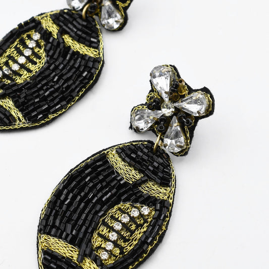 Black Football Beaded Earring