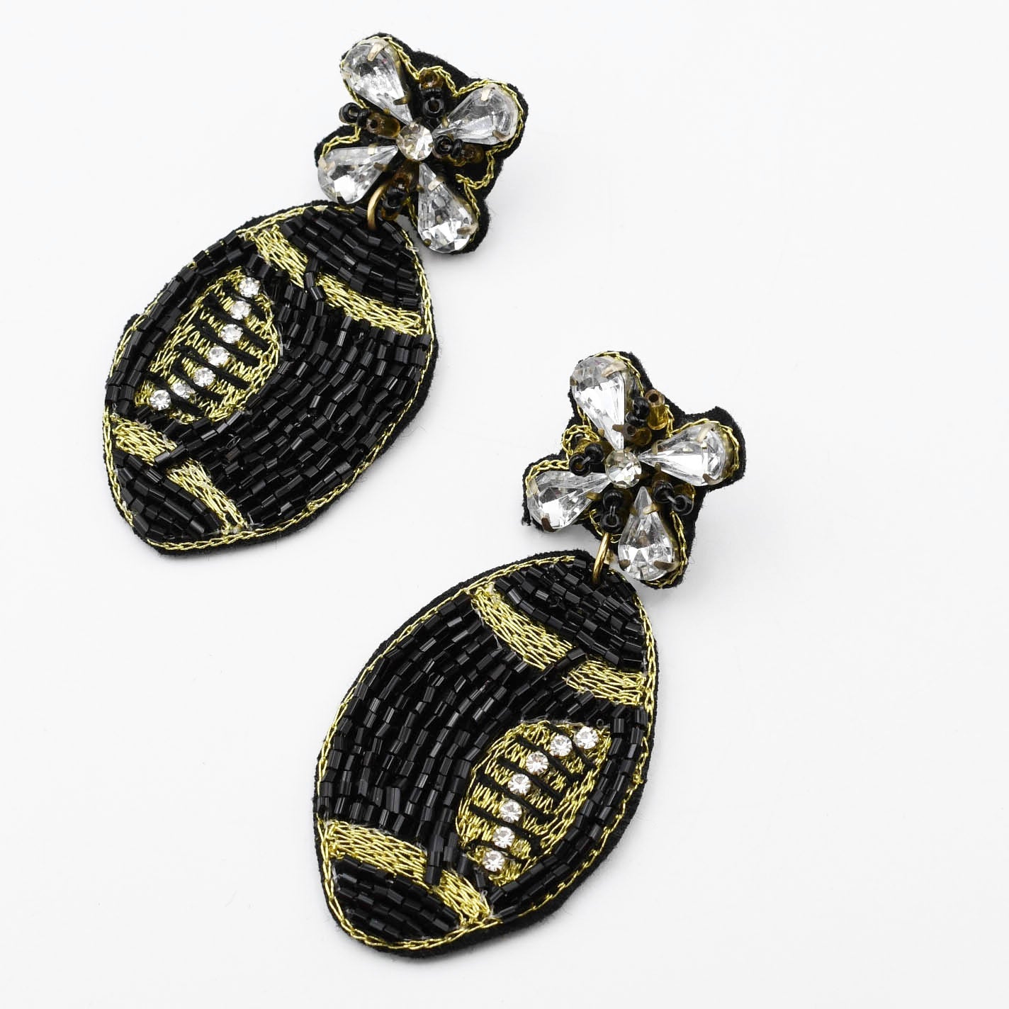 Black Football Beaded Earring