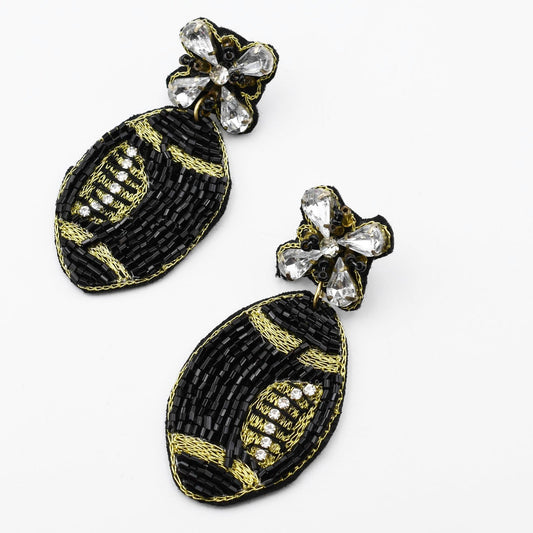 Black Football Beaded Earring