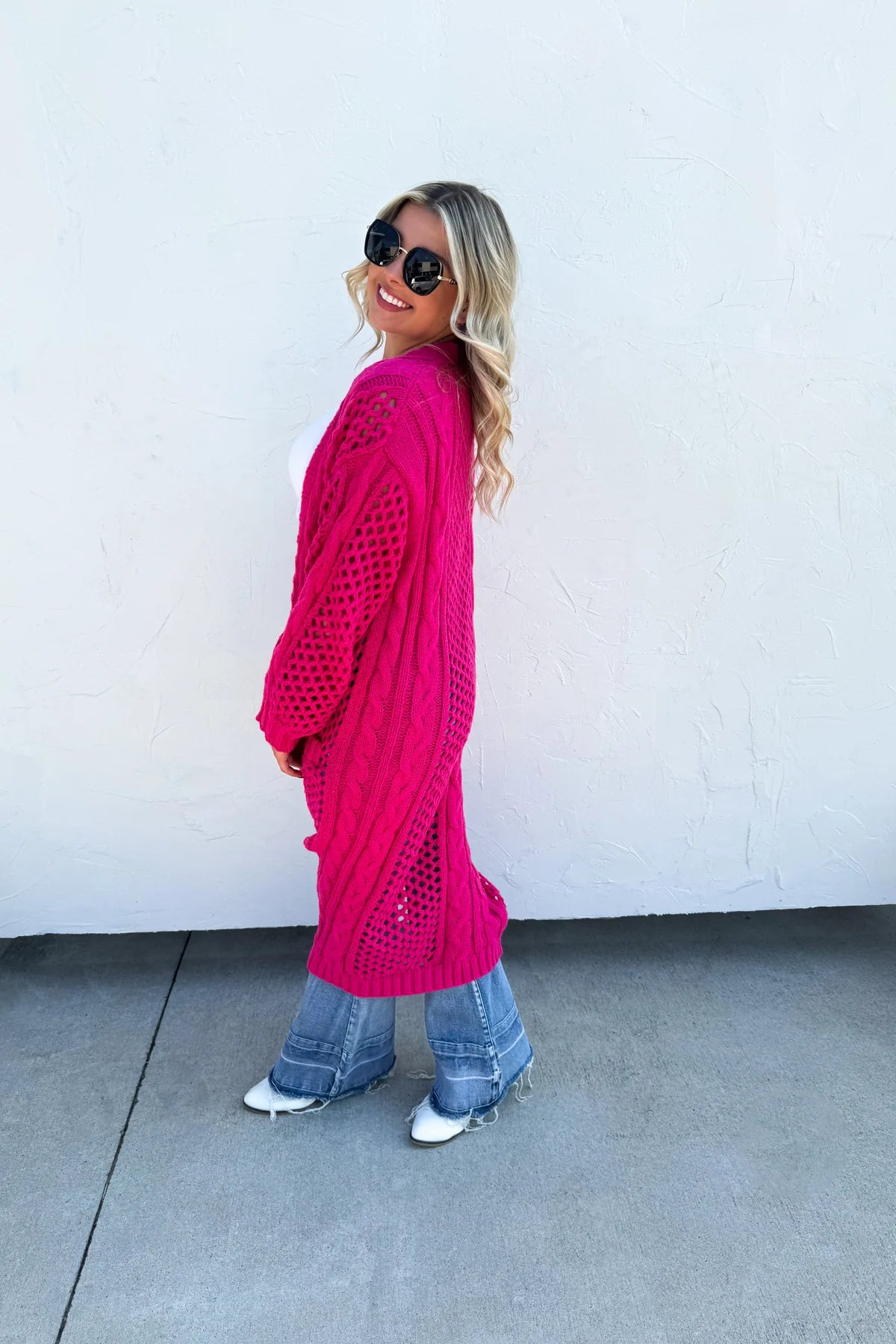 Hot Pink Chunky Knit Cardigan