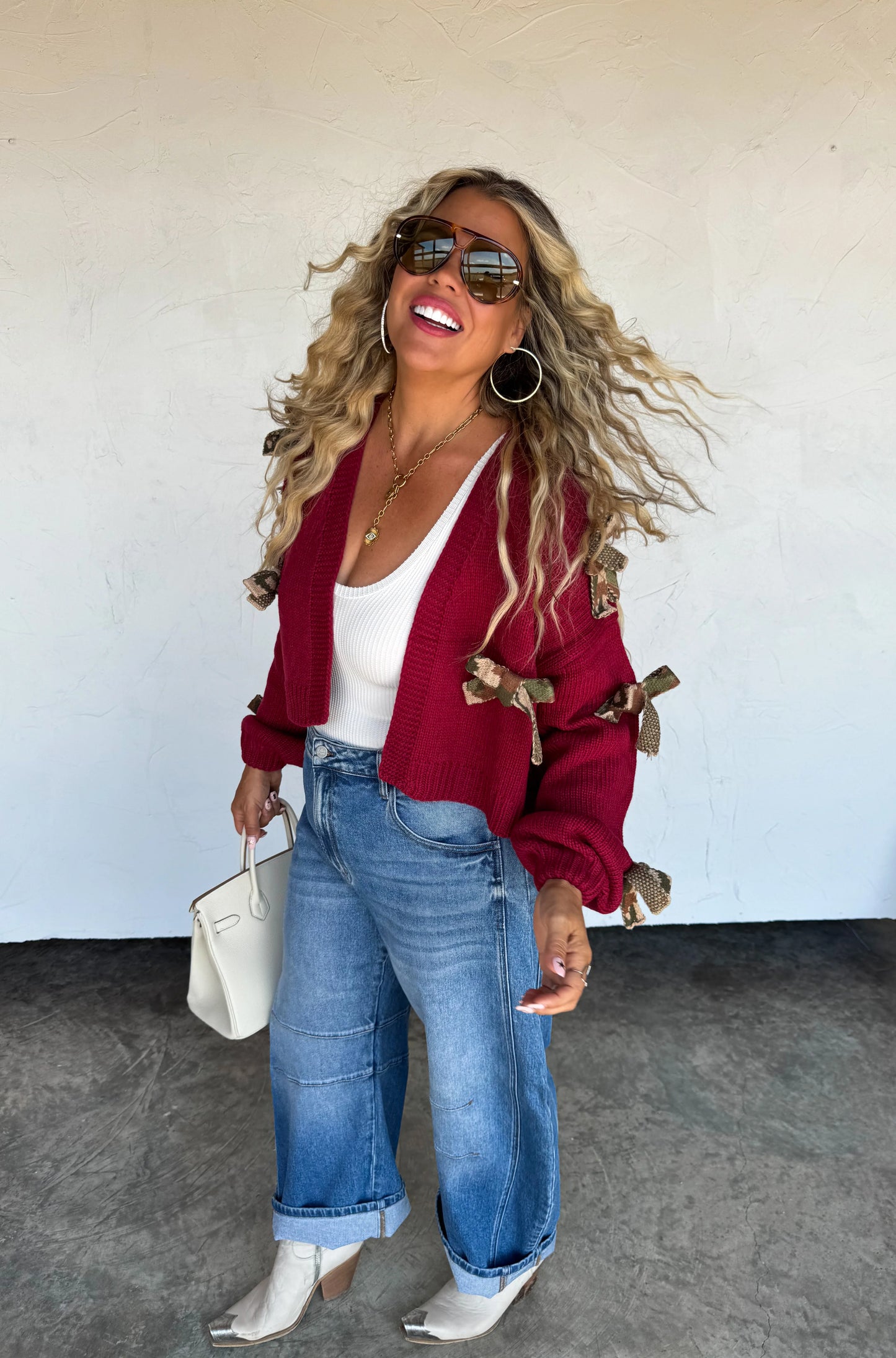 Sloane Bow Knit Cardigan Burgundy Camo  [[PRE-ORDER]]