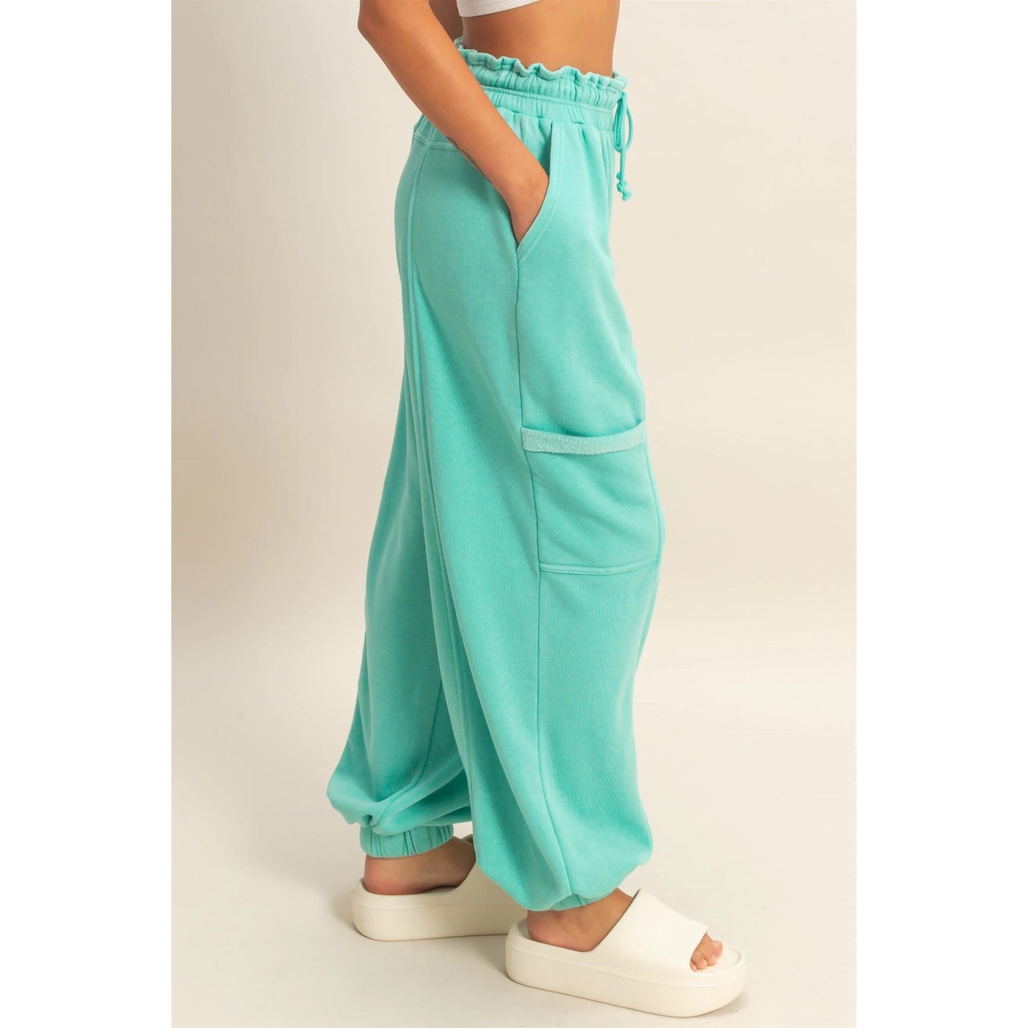 Ruffle Waist Burnout Jogger Pants
