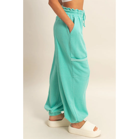 Ruffle Waist Burnout Jogger Pants