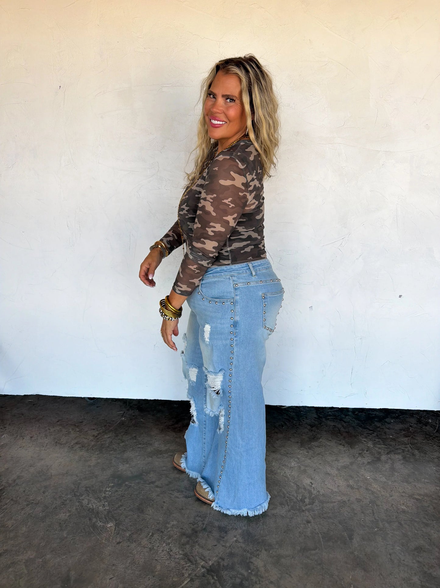 off the grid studded jeans denim distressed