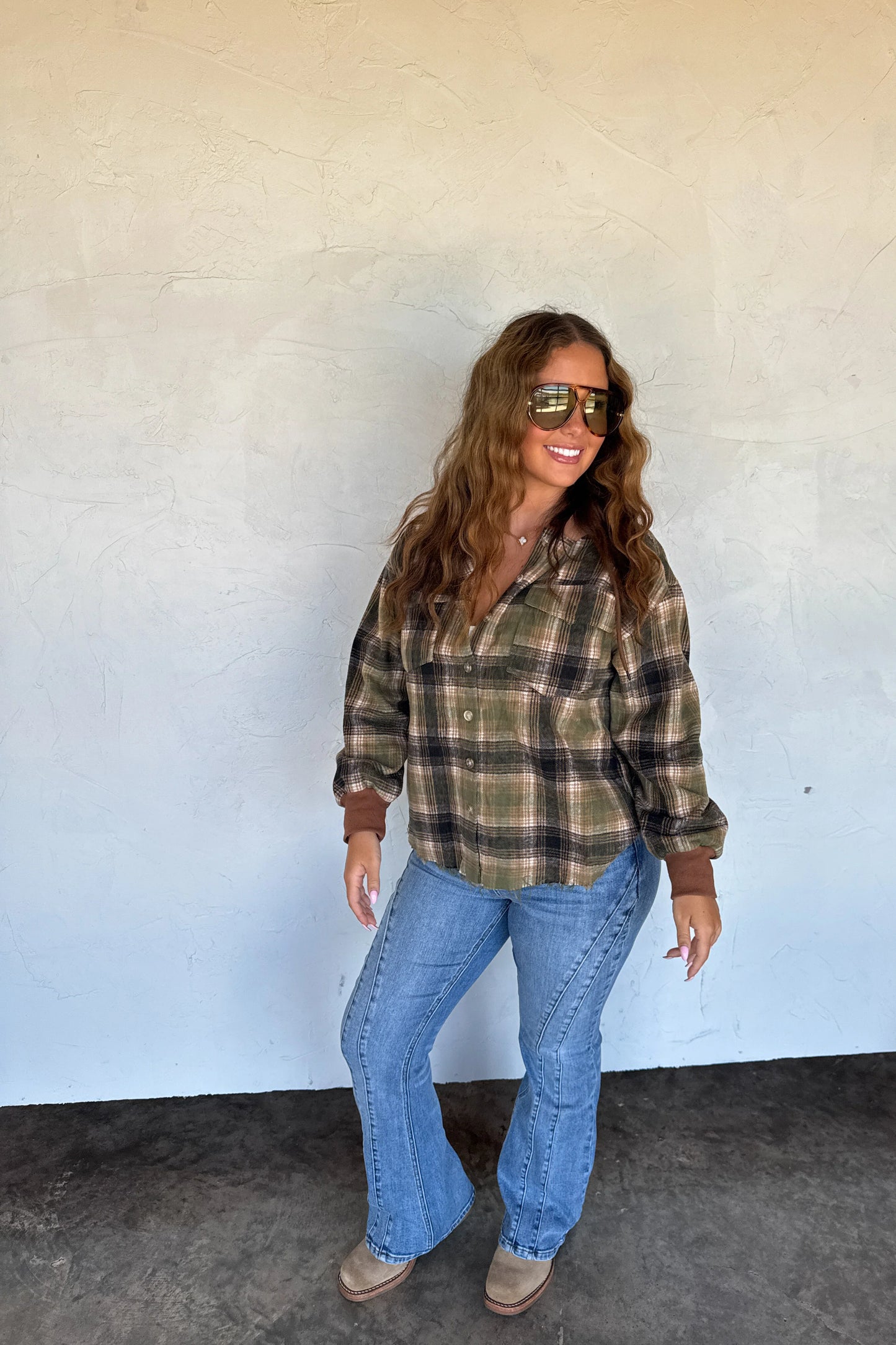 Mountain Morning Plaid Shacket in Green