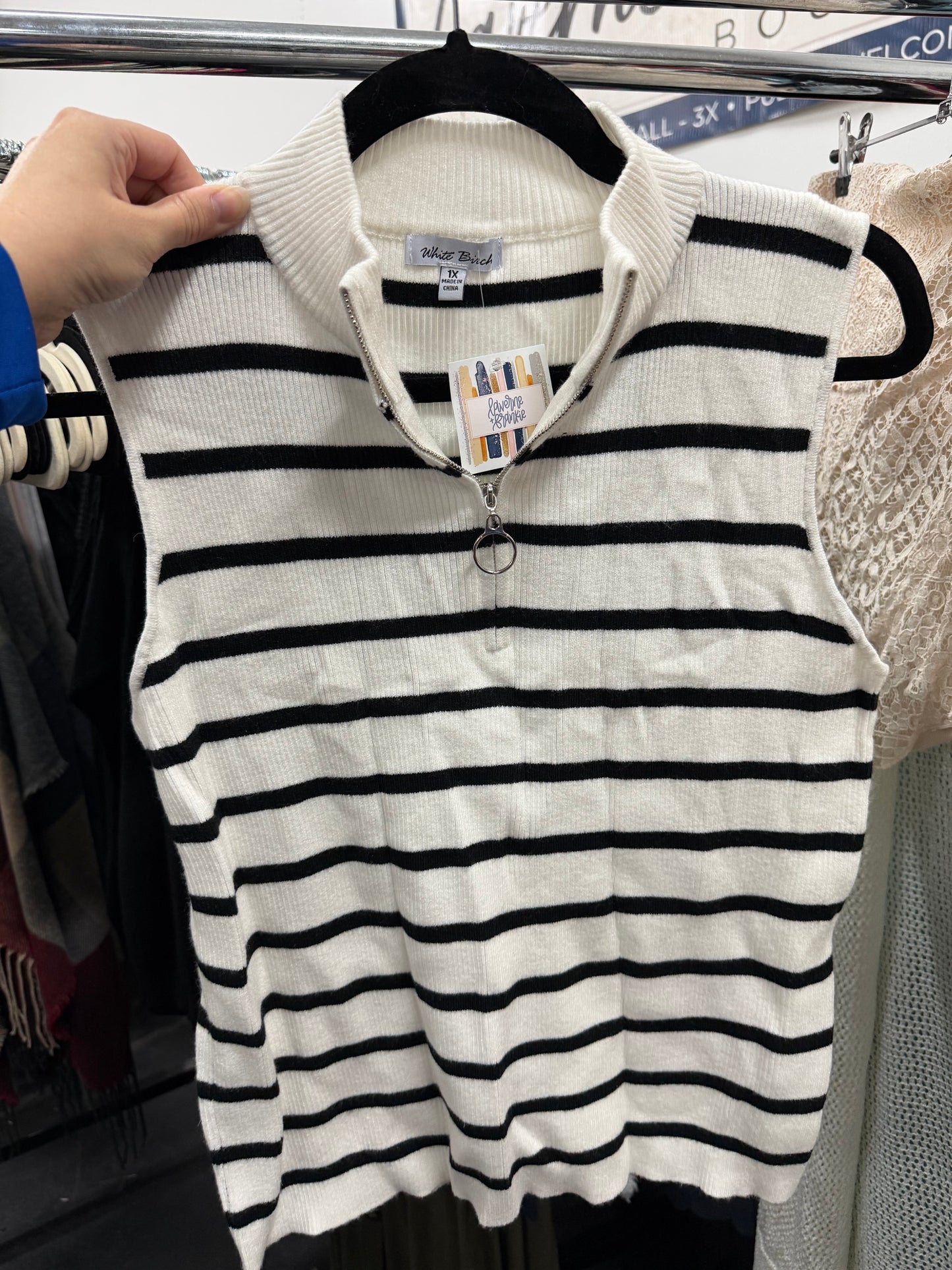 Sleeveless Striped Knit Top - 1X