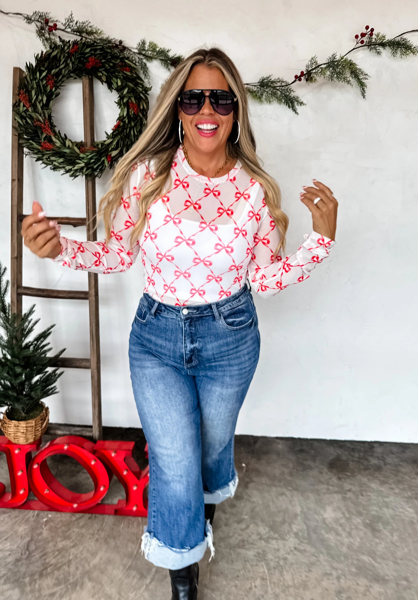 Christmas Mesh Top Red Ribbon Bows [[PRE-ORDER]]