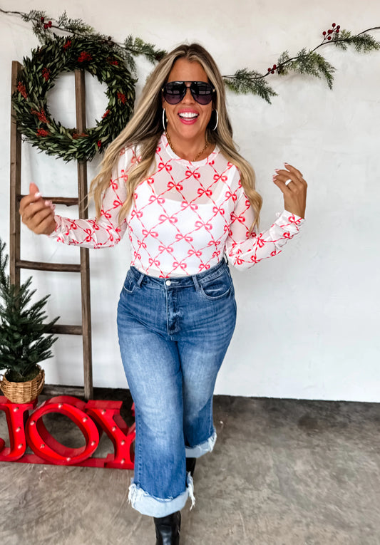 Christmas Mesh Top Red Ribbon Bows [[PRE-ORDER]]