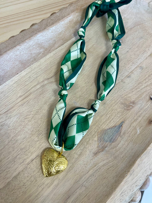 Green Locket Trendy Scarf Necklace