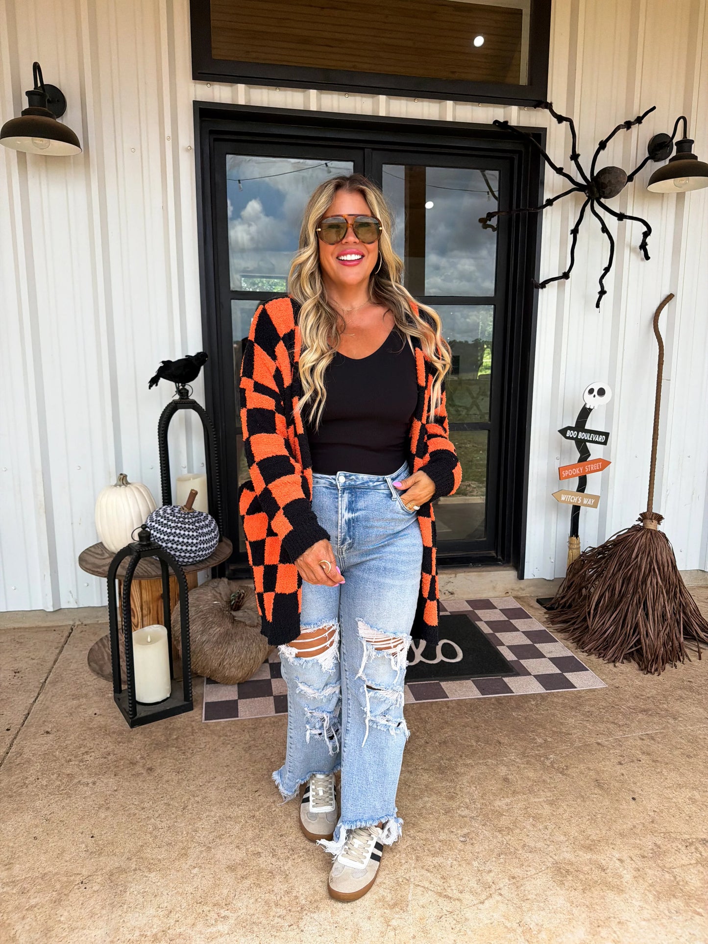 2nd cut** Boo Crew Reversible Cardigan in Checker