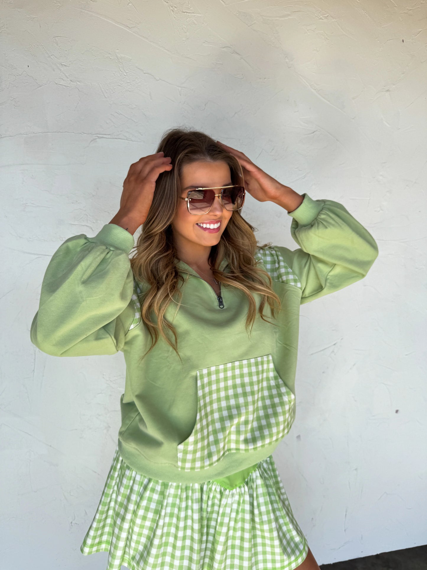 Green Gingham 1/4 Zip [[PRE-ORDER]]