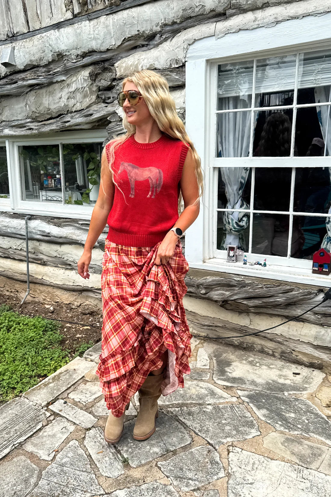 Wander West Maxi Skirt in Plaid
