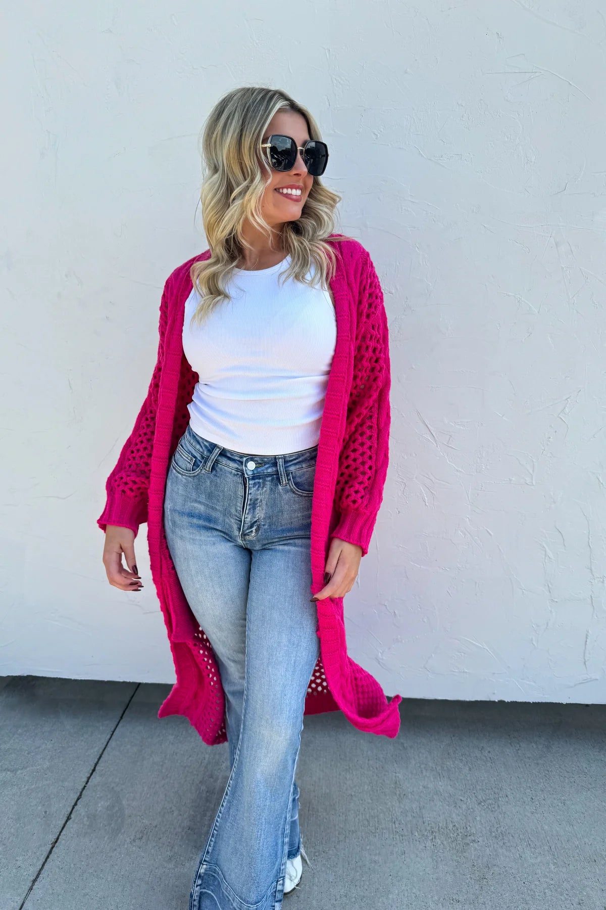 Hot Pink Chunky Knit Cardigan