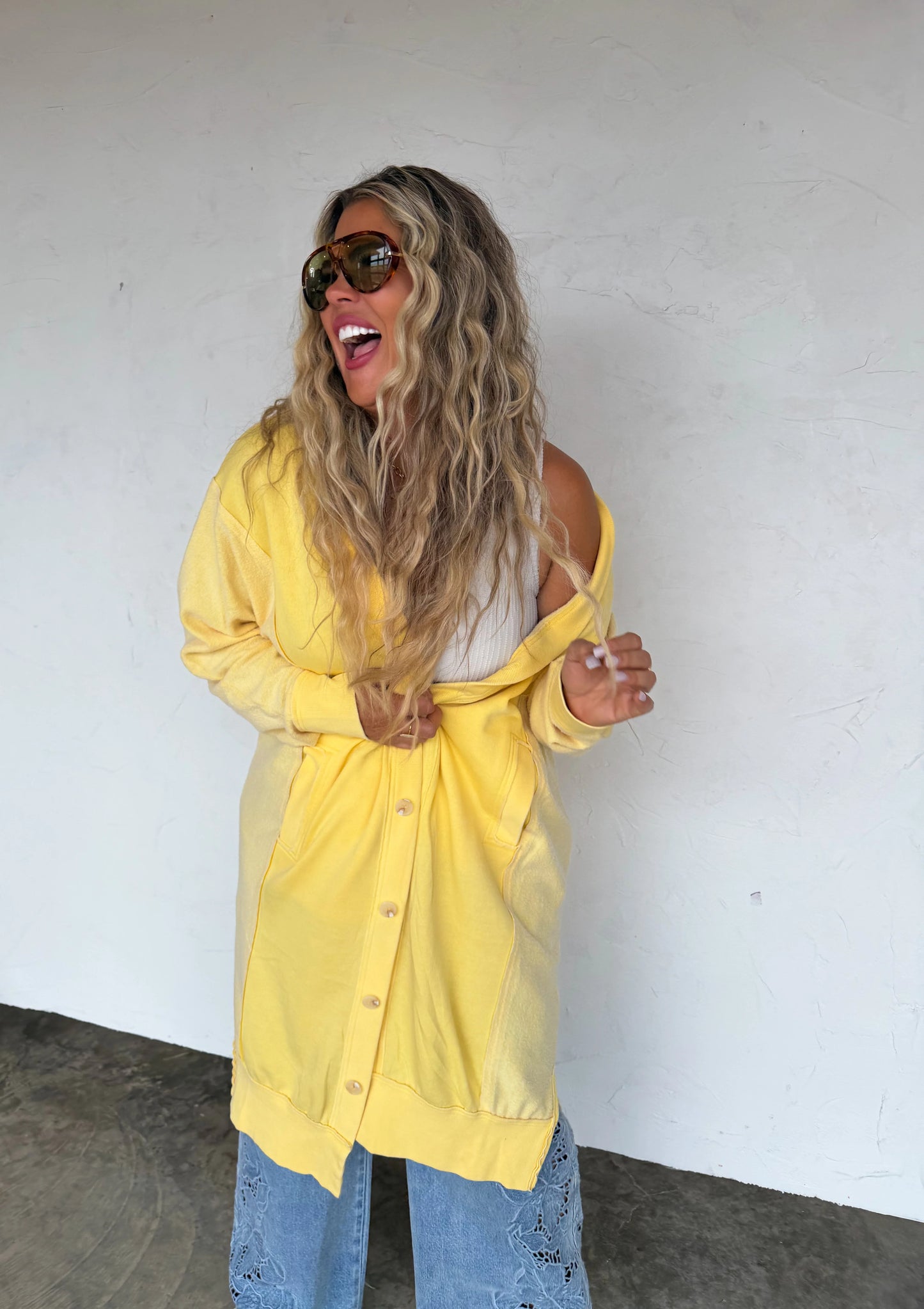 Sweatshirt Cardigan Yellow