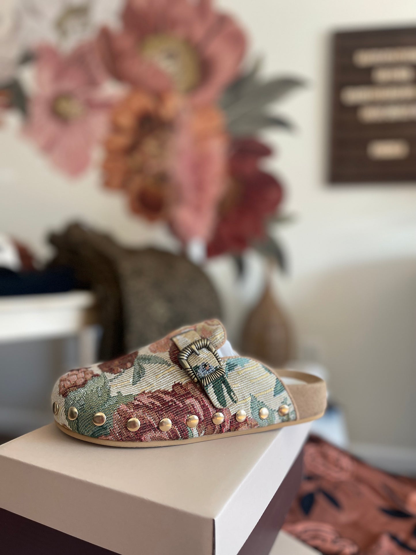 The Toni | Floral Tapestry Studded Clog