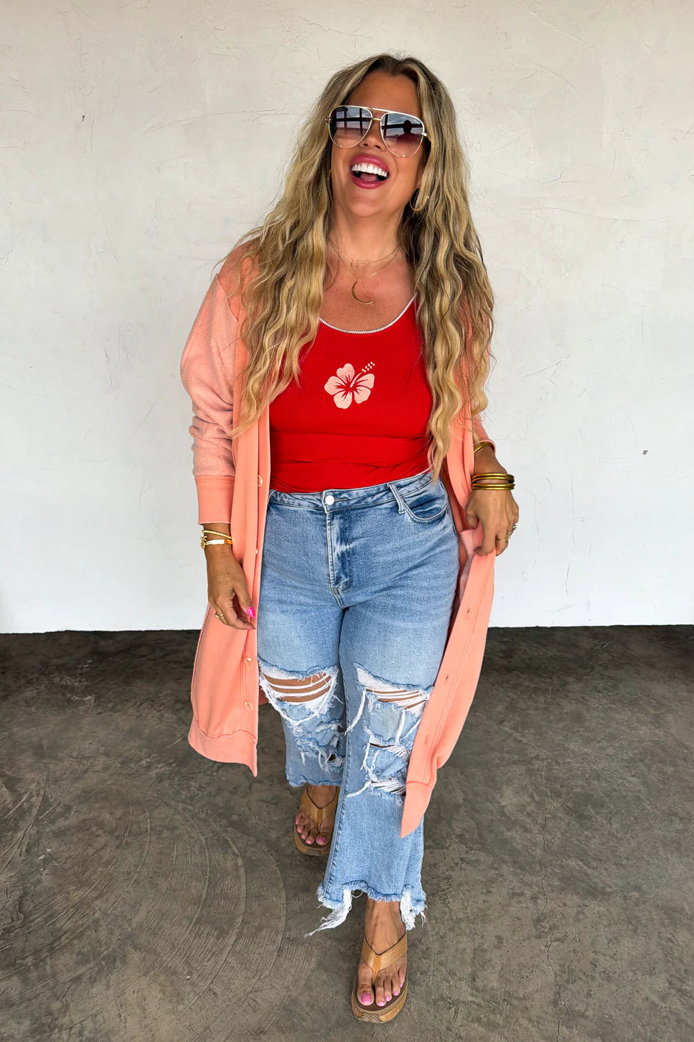 Red Hibiscus Ribbed Tank [[PRE-ORDER]]