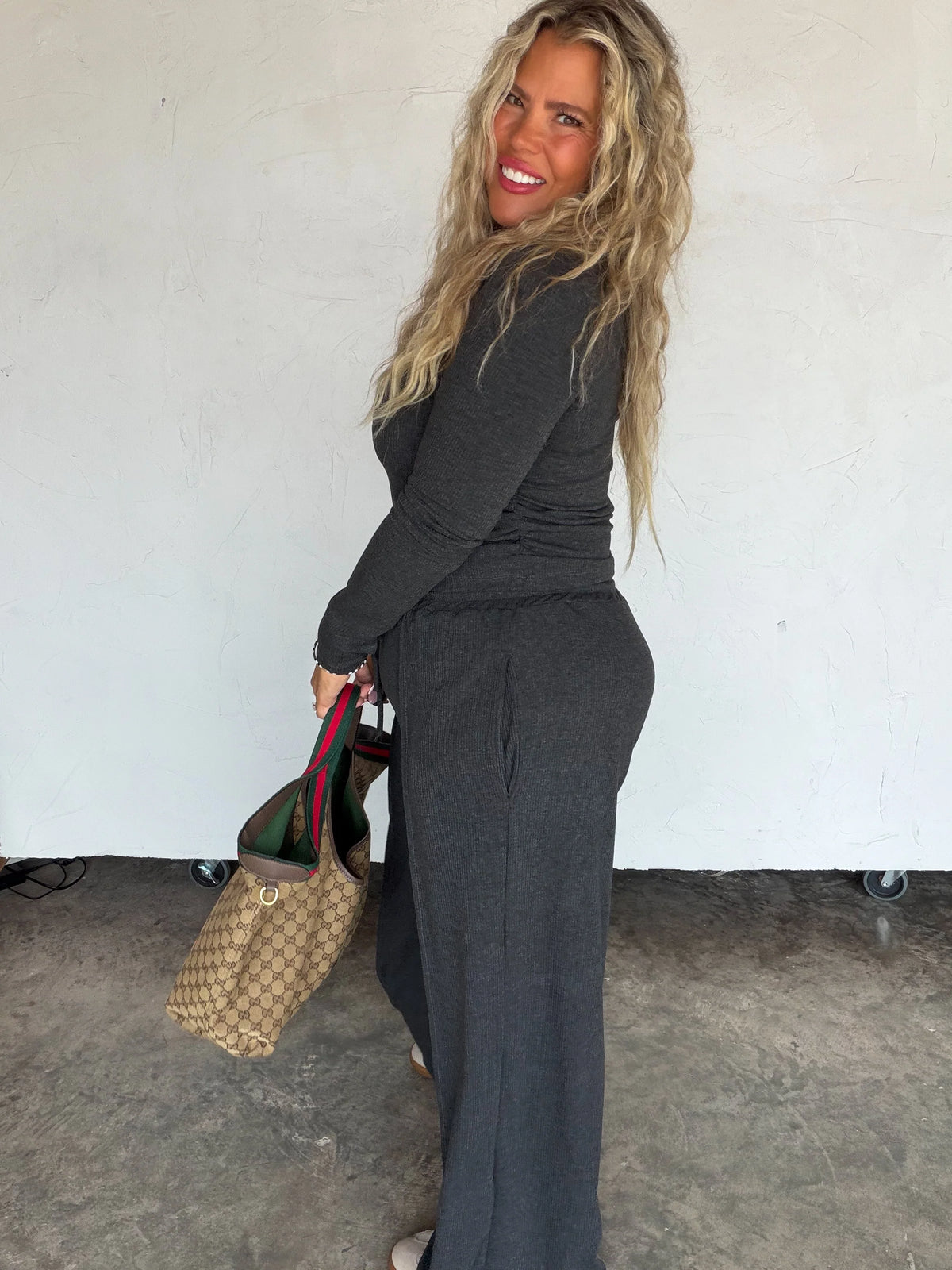 Sunday Ribbed Lounge Set in Charcoal