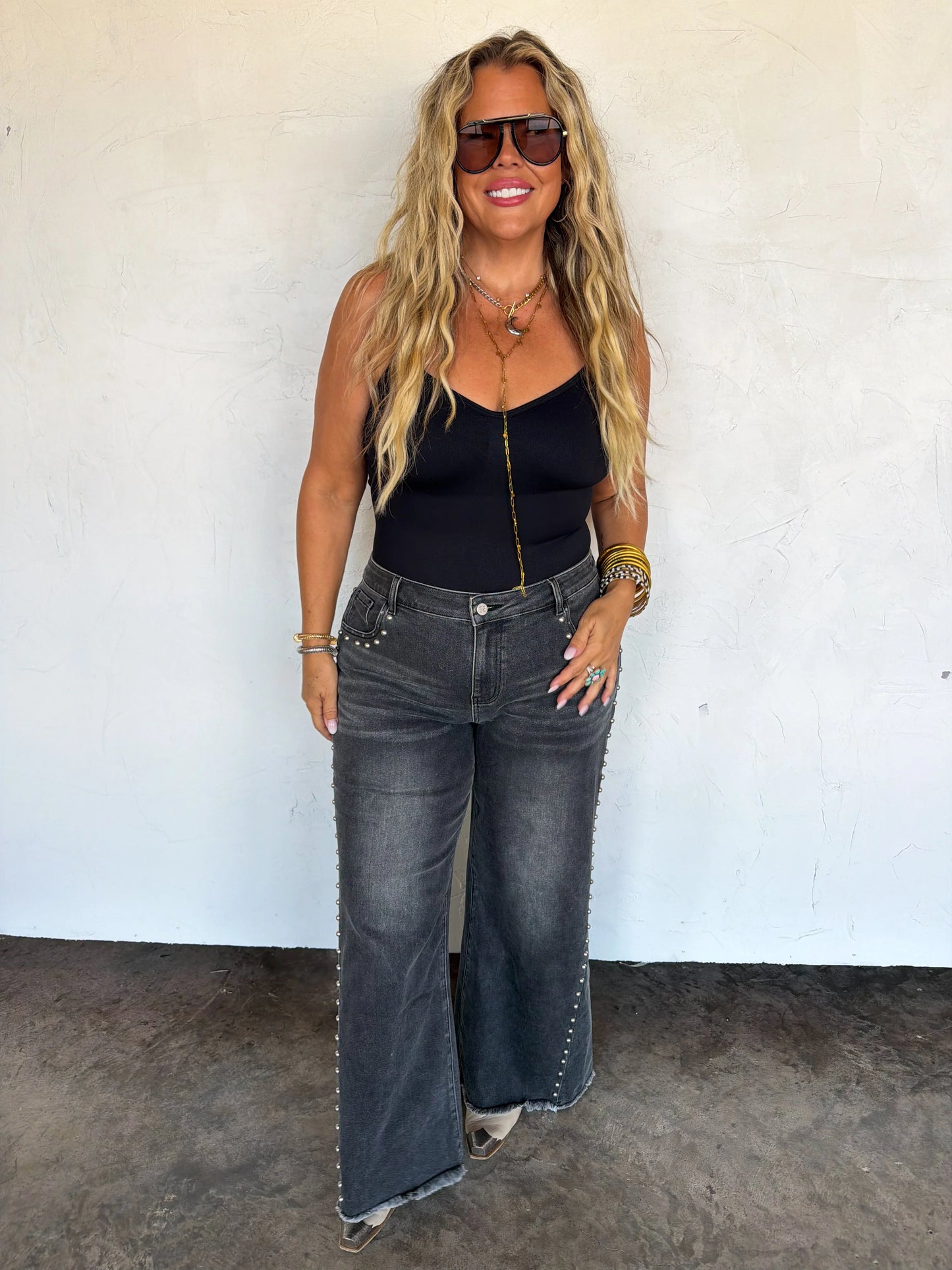 off the grid studded jeans denim black non distressed
