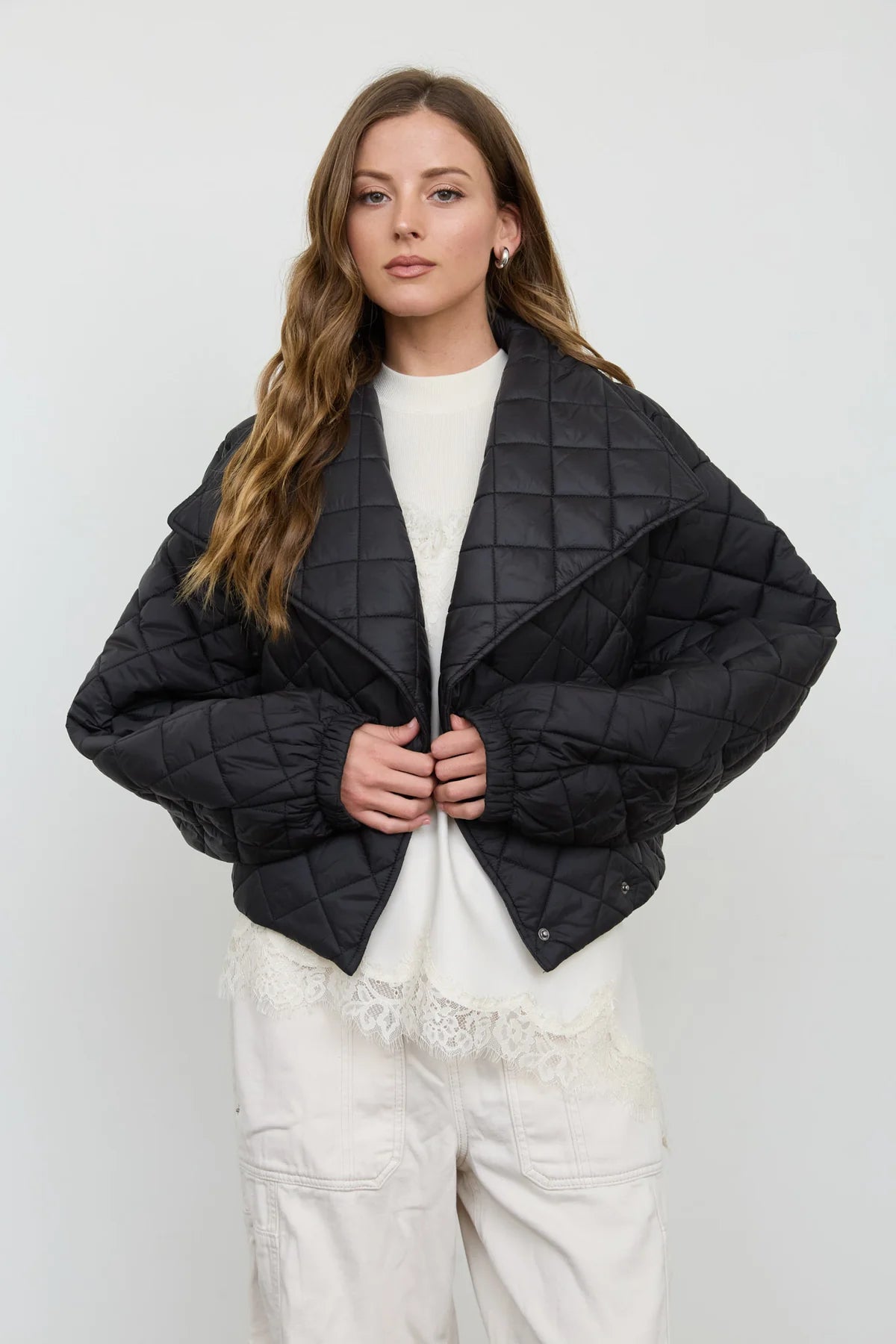 QUILTED SHAWL COLLAR CROPPED JACKET