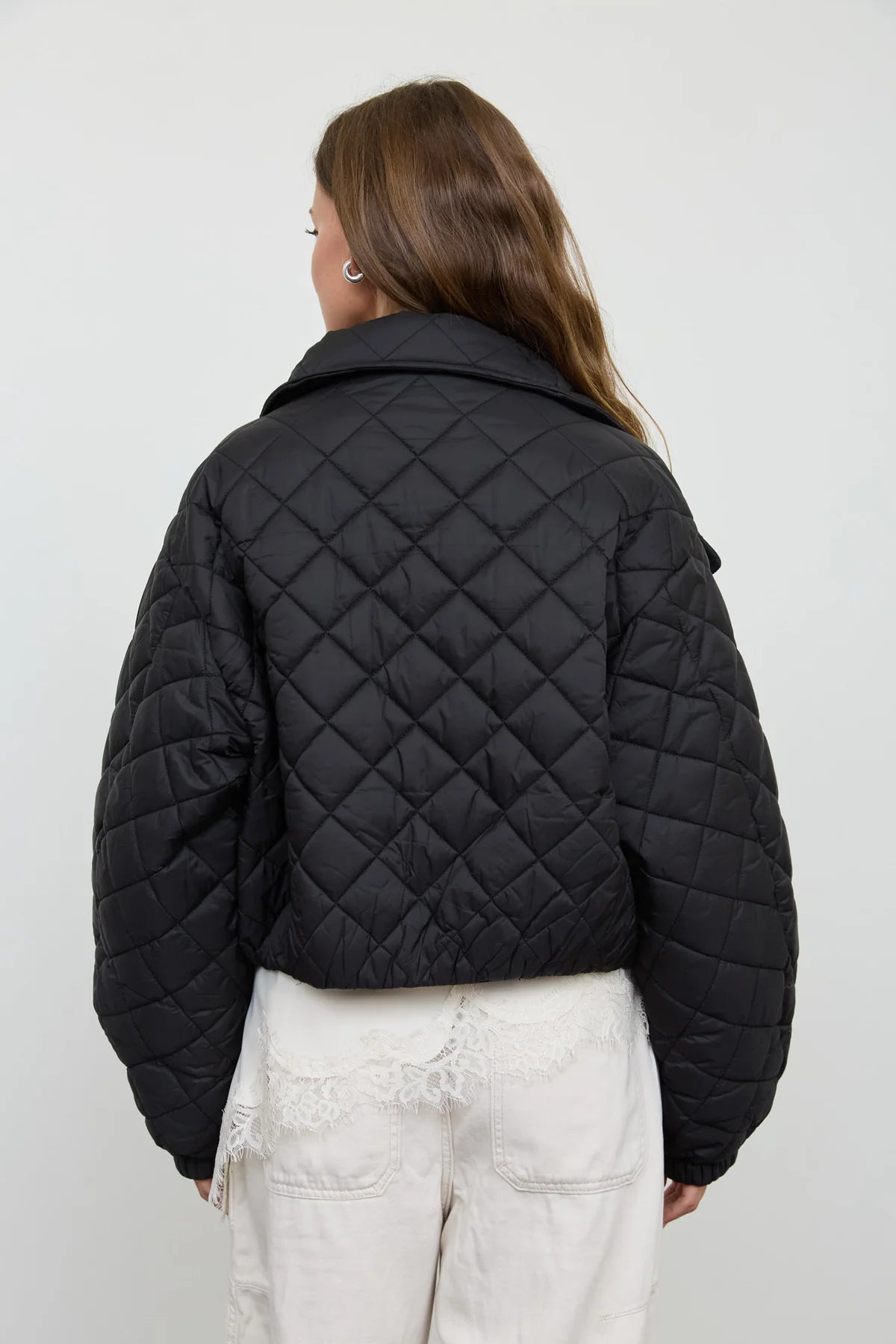 QUILTED SHAWL COLLAR CROPPED JACKET