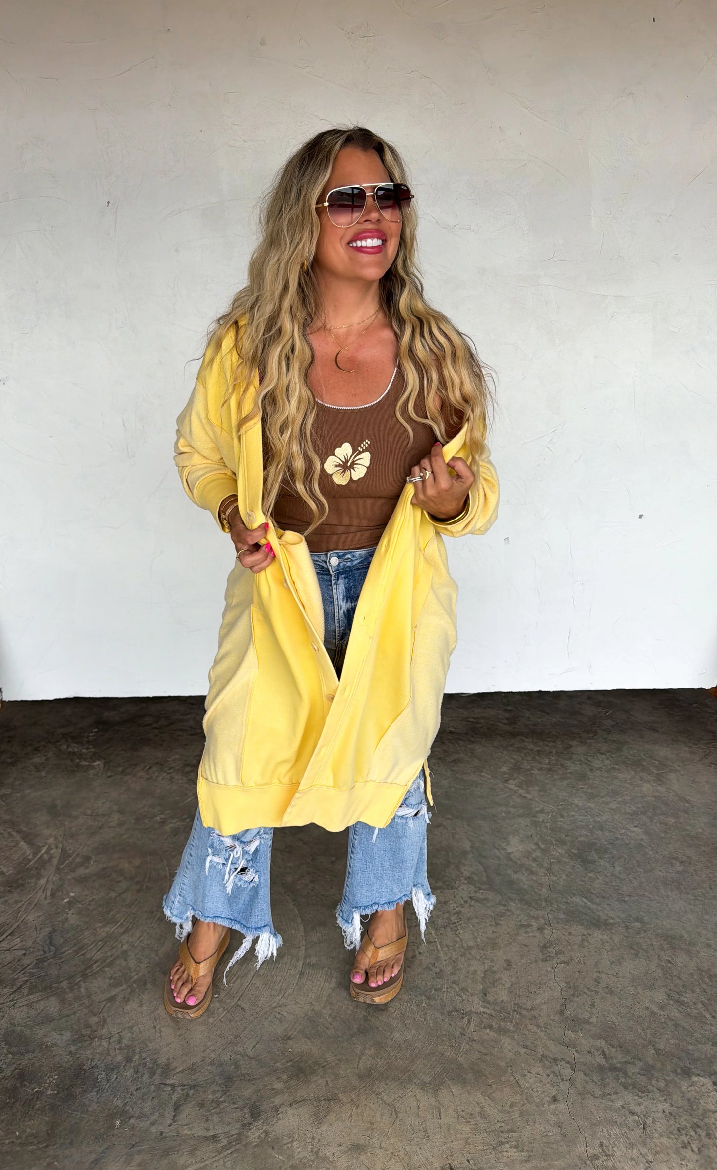 Brown Hibiscus Ribbed Tank [[PRE-ORDER]]