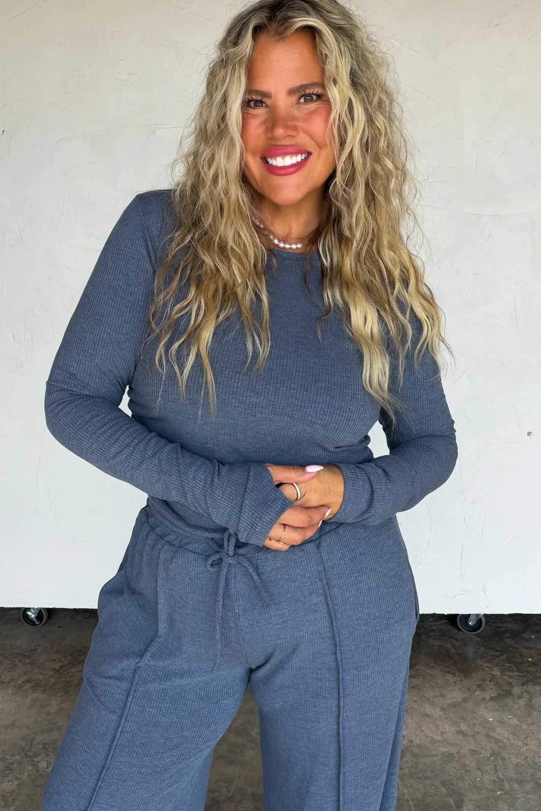 Sunday Ribbed Lounge Set in Denim