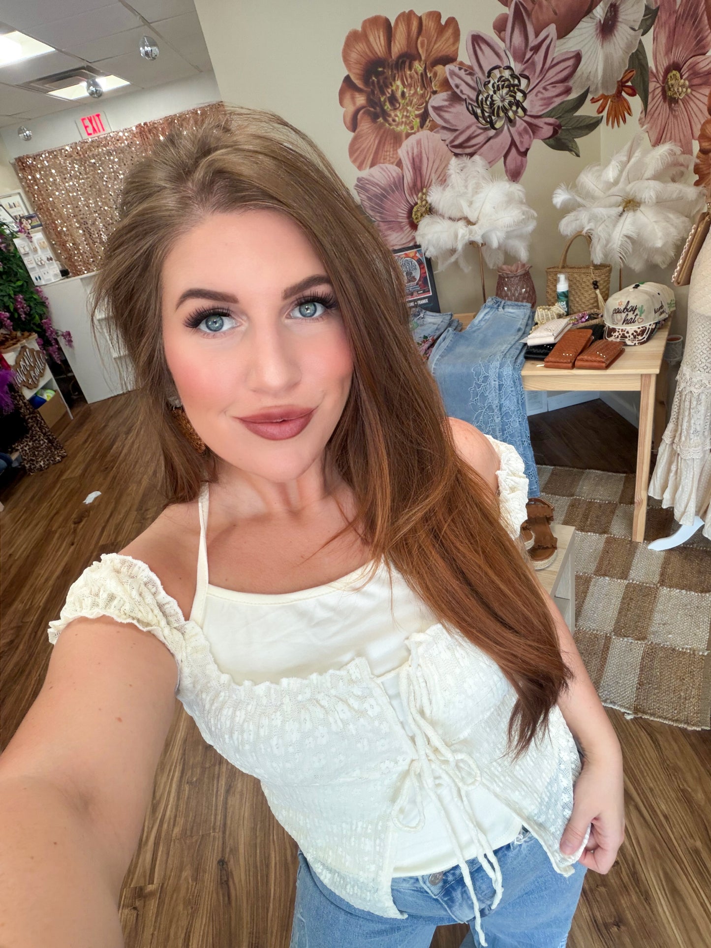Ivory Illusion Floral Lace Tie Top