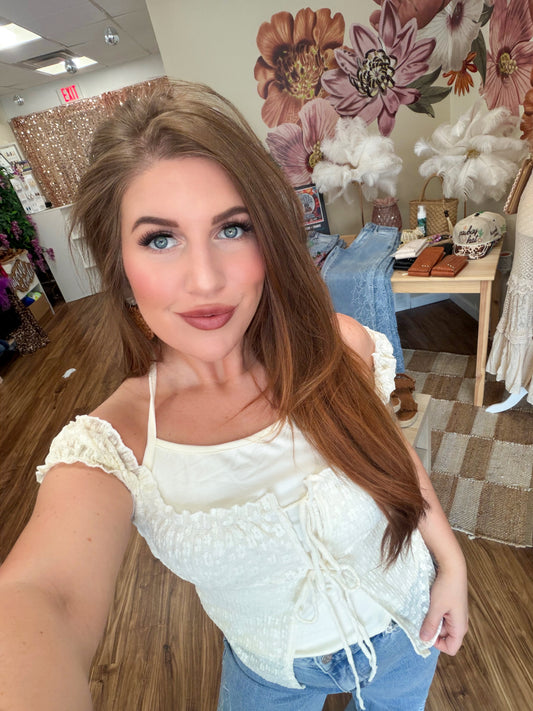 Ivory Illusion Floral Lace Tie Top