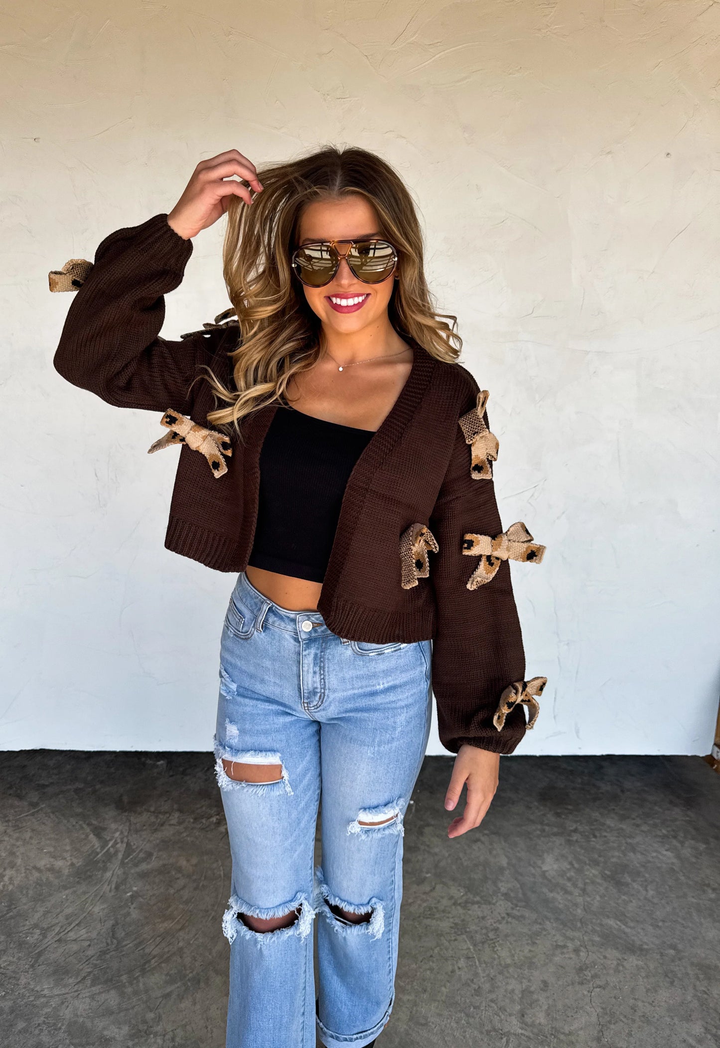 Sloane Bow Knit Cardigan Dark Brown [[PRE-ORDER]]