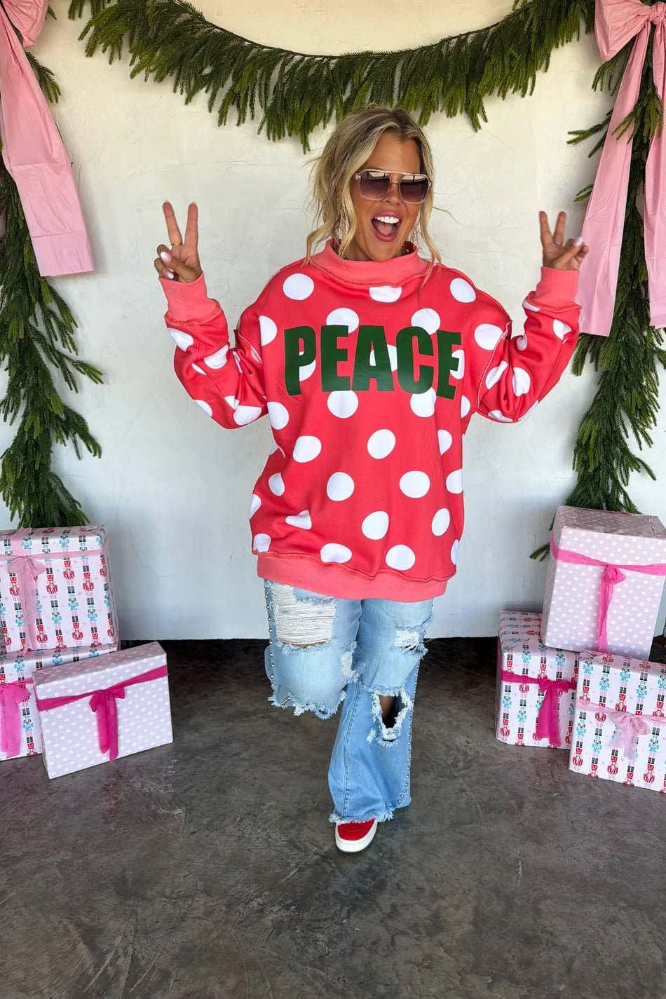 PEACE Mock Neck in Red