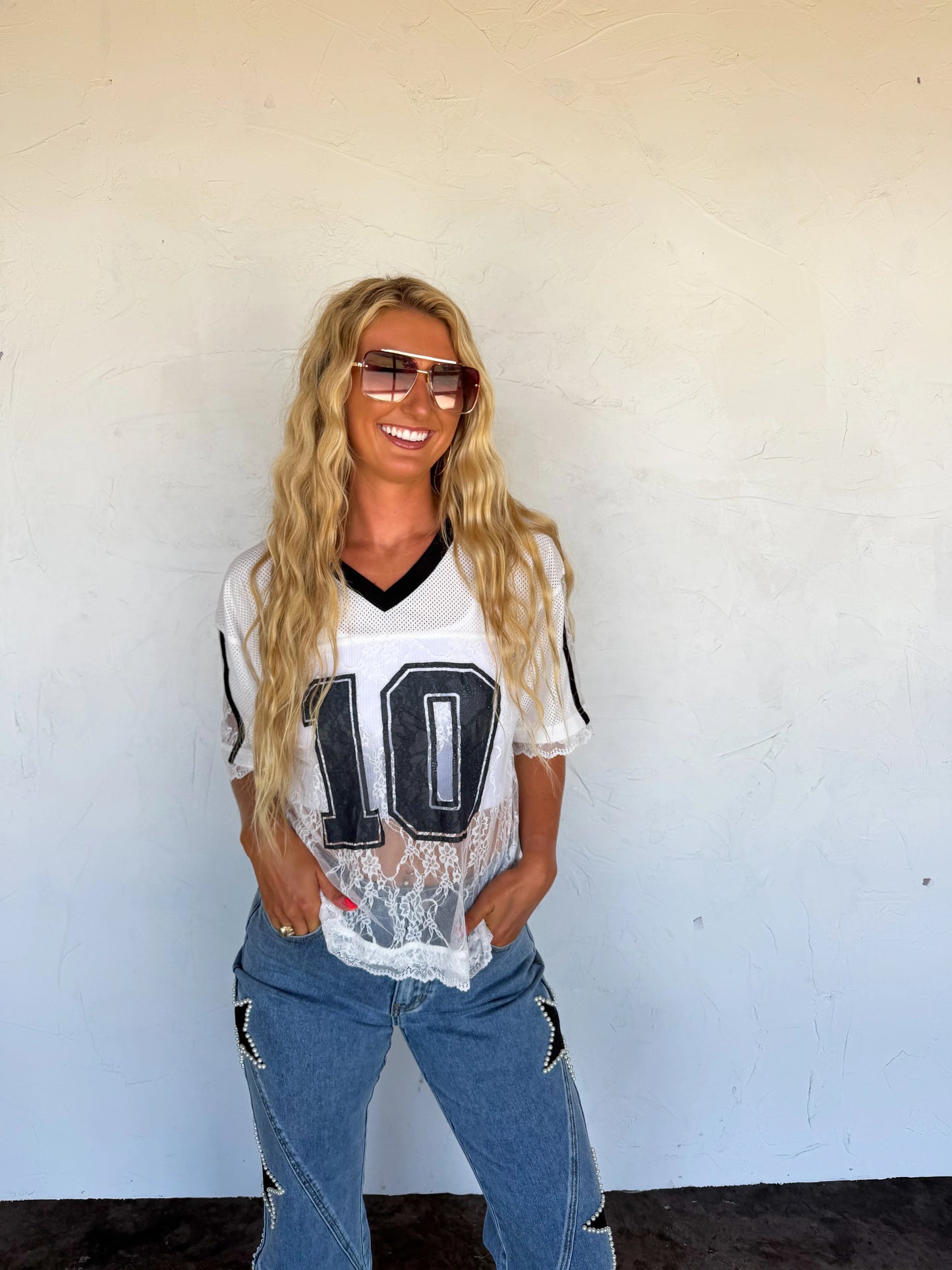 Bleacher Babe Lace Jersey White/Black