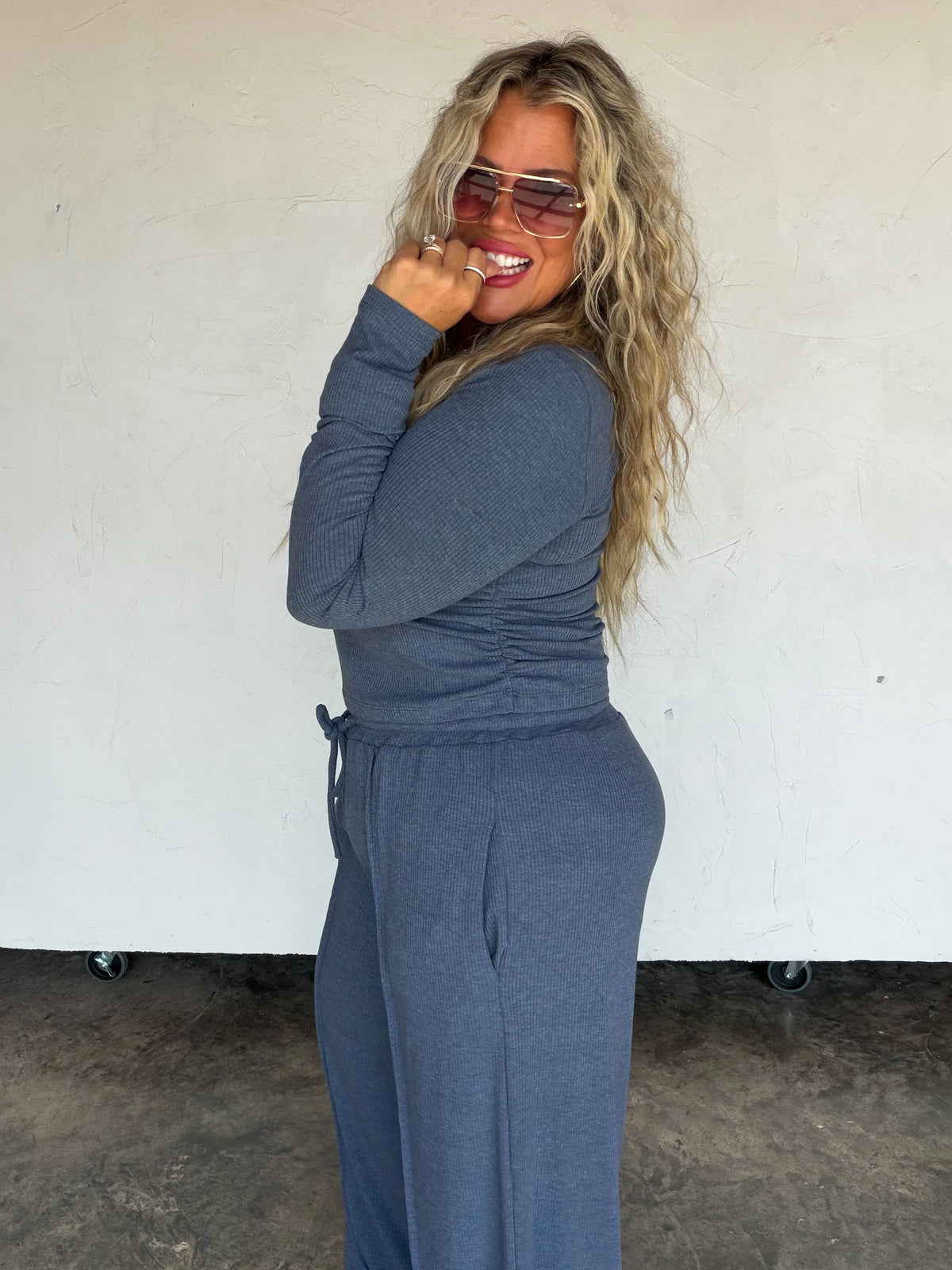 Sunday Ribbed Lounge Set in Denim