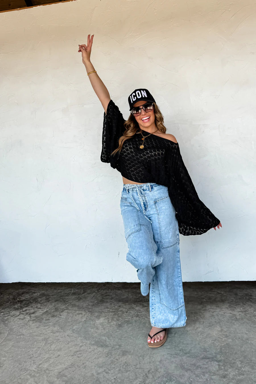 Free Spirit Black Bell Sleeve Top