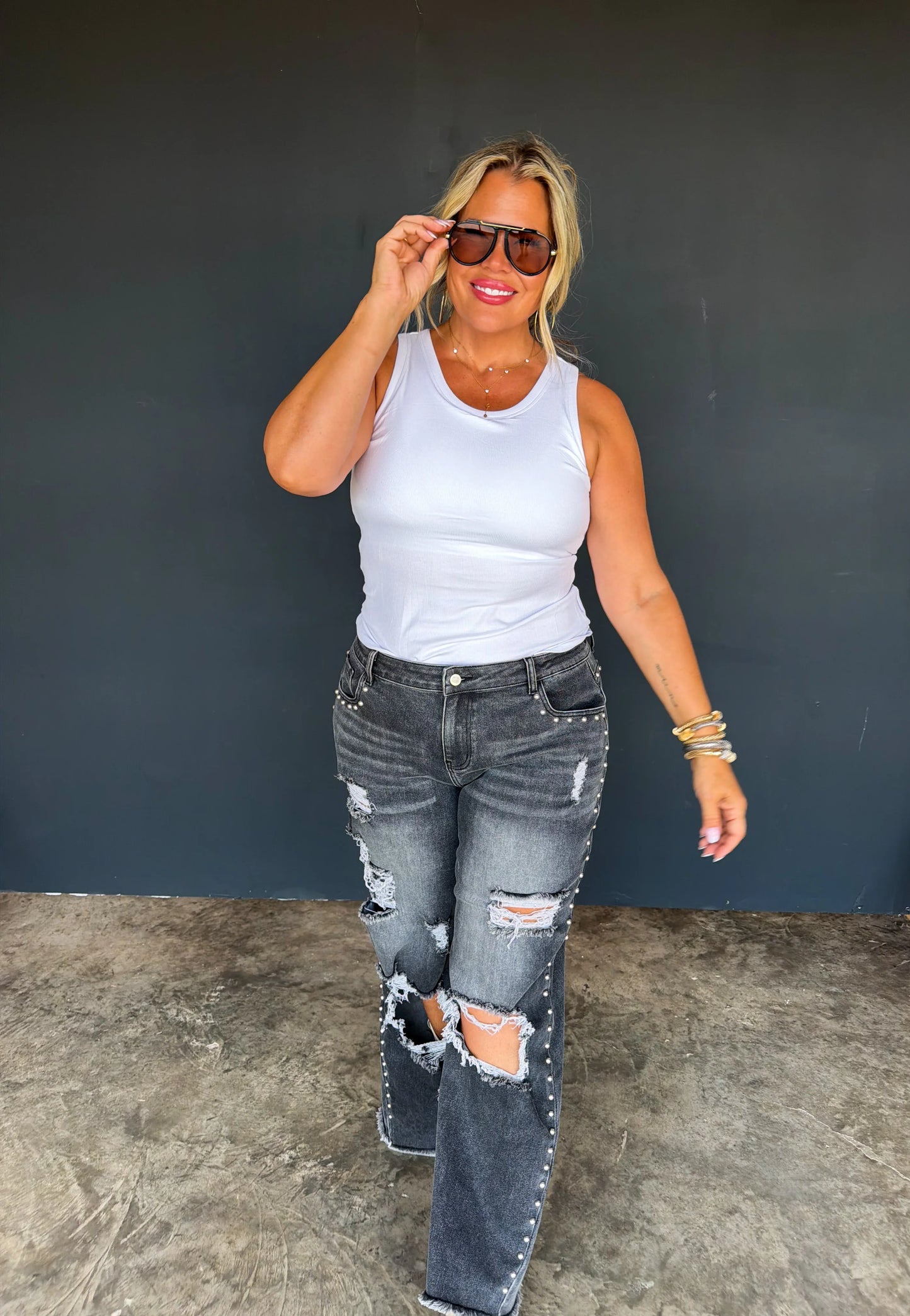 off the grid studded jeans denim black distressed