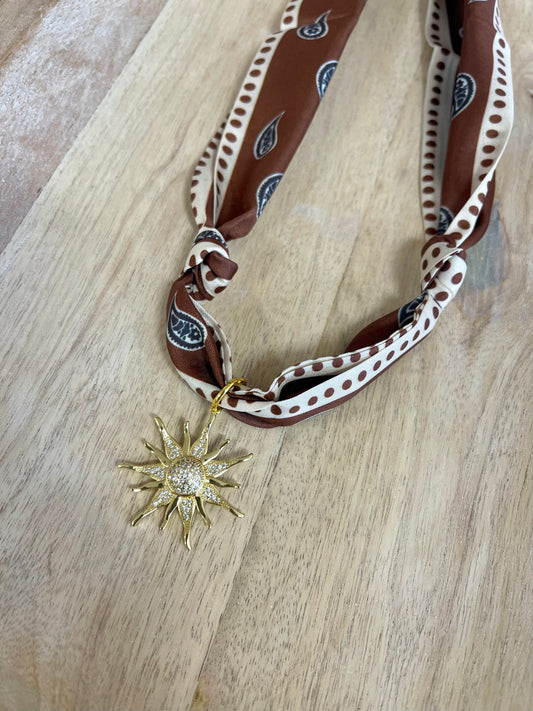 Mocha Paisley Trendy Scarf Necklace