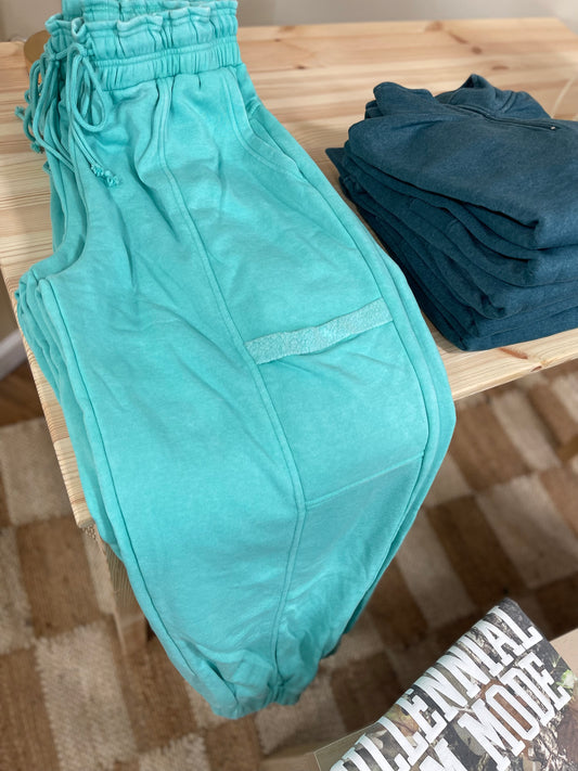 Ruffle Waist Burnout Jogger Pants