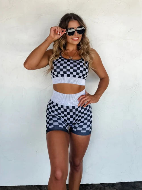 Checker Bra & Short Set (Black/White)