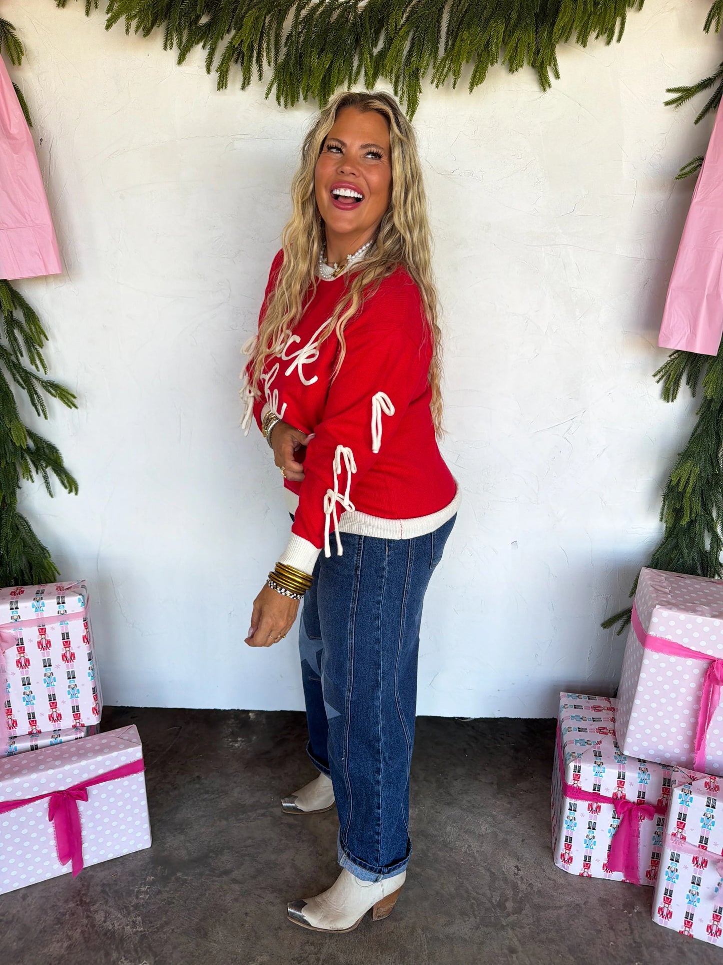 Deck the Halls Bow Sweater in Red