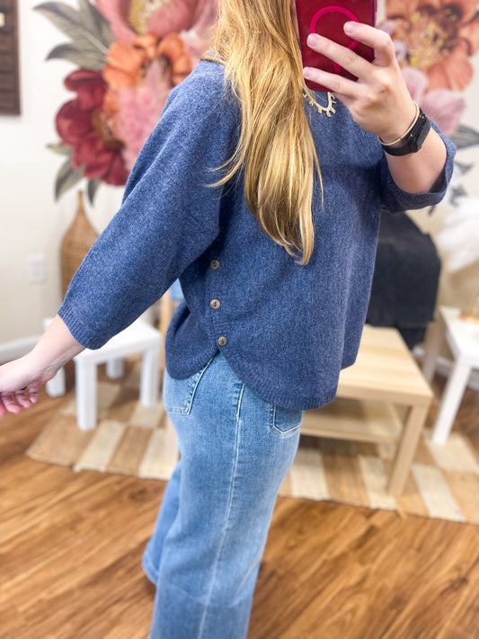 Navy Peony Sweater Top
