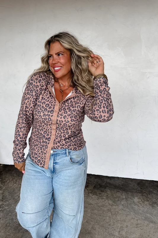 Kori Snap Button Waffle Top in Cheetah [[PRE-ORDER]]