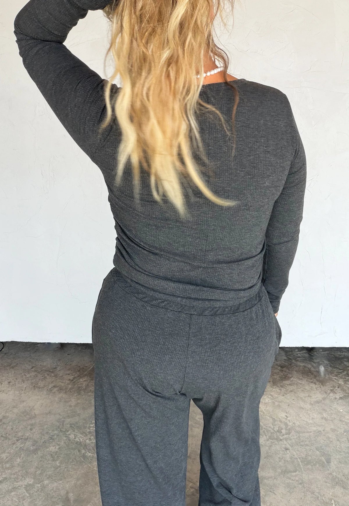 Sunday Ribbed Lounge Set in Charcoal